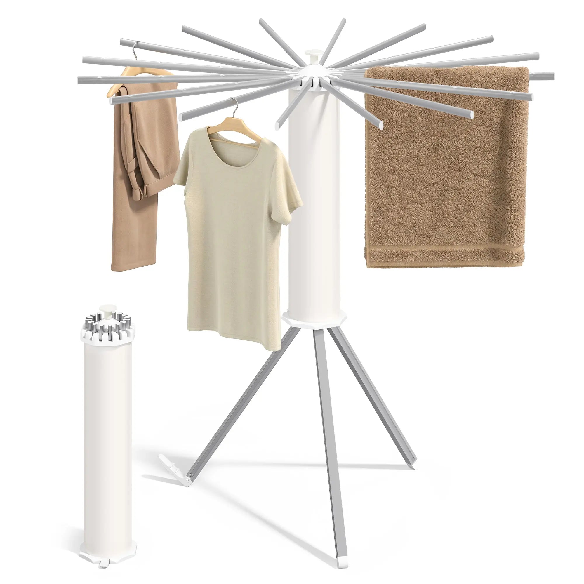 SONGMICS Clothes Drying Rack Foldable, Rotary Tripod Laundry Drying Rack, Rotatable Portable Floor Standing Clothes Airer, Laundry Room Balcony