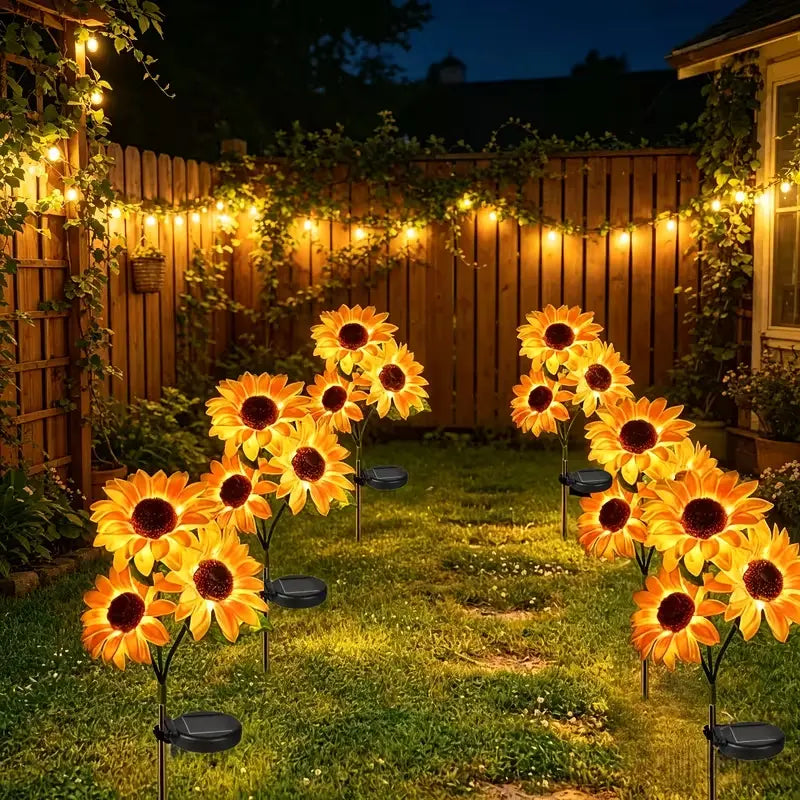 4-Pack Solar LED Sunflower Garden Lights, Energy Efficient Garden Lighting Decorations, Night Lights for Terrace, Lawn, Deck and Porch Decorations, IPX4 Waterproof, Durable Plastic Flower Solar Garden Lights