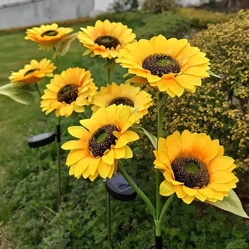 4-Pack Solar LED Sunflower Garden Lights, Energy Efficient Garden Lighting Decorations, Night Lights for Terrace, Lawn, Deck and Porch Decorations, IPX4 Waterproof, Durable Plastic Flower Solar Garden Lights