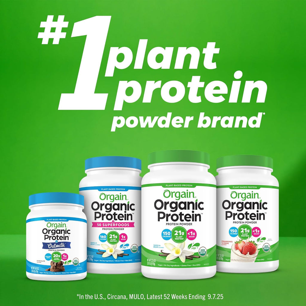 Organic Vegan Protein + 50 Superfoods Powder, Creamy Chocolate Fudge - 21G Plant Based Protein, 9G Prebiotic Fiber, No Lactose, Gluten Free, No Added Sugar, 2.02 Lb (Packaging May Vary)